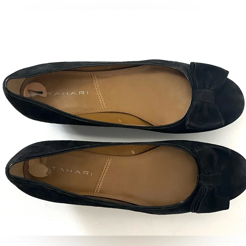 Tahari Black Suede Leather Flats Black Suede Bows Shoes Flats Low Heel Size 7